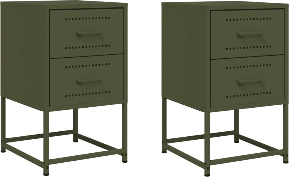 vidaXL Noptiere, 2 buc., verde olive, 36x39x60,5 cm, oțel