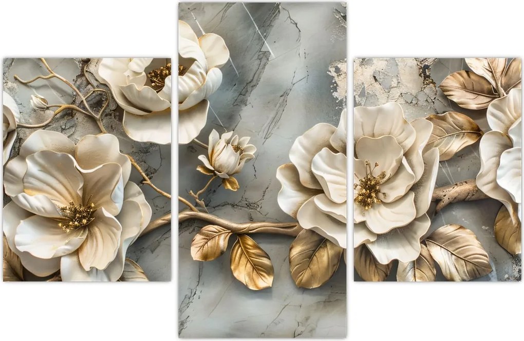 Tablou - Marmură de fundal cu flori (90x60 cm)