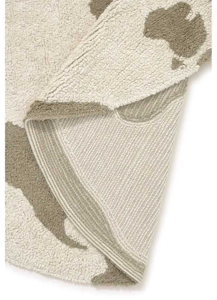 Covor pentru copii verde-crem lavabil, țesut manual din bumbac ø120 cm World Map – Lorena Canals