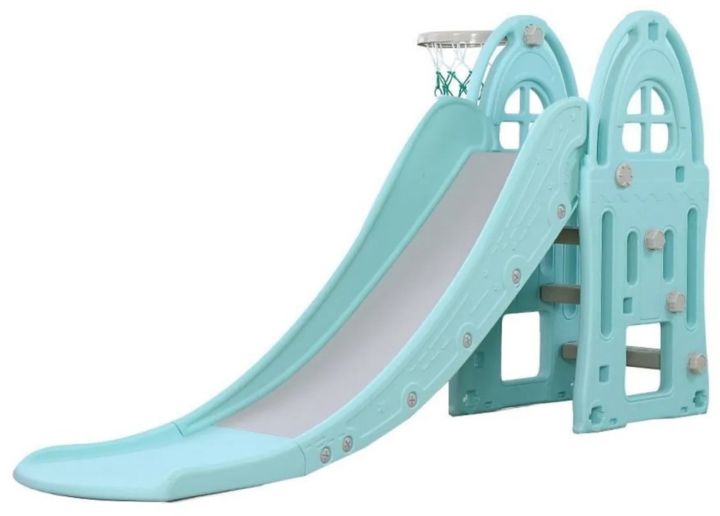 Tobogan Pentru Copii NOVOKIDS™ Happy Mega Slide , Pentru Interior si Exterior, 187 centimetri panta alunecare, Maxim 50 Kg, Cos de baschet inclus ,