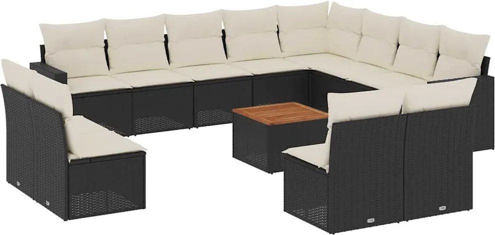 vidaXL Set mobilier de grădină cu perne, 13 piese, negru, poliratan