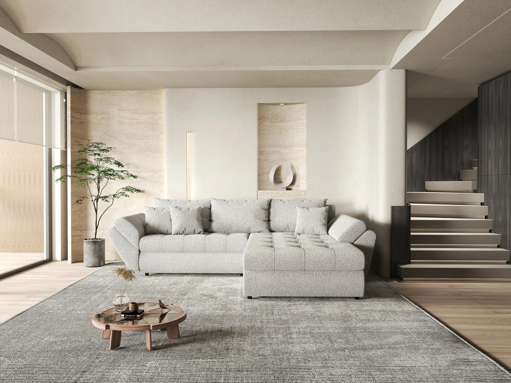 Colțar extensibil dumonde cu ladă de depozitare si sezut confortabil din spuma high-density, Loana Euphoria Dove II 270x185 cm