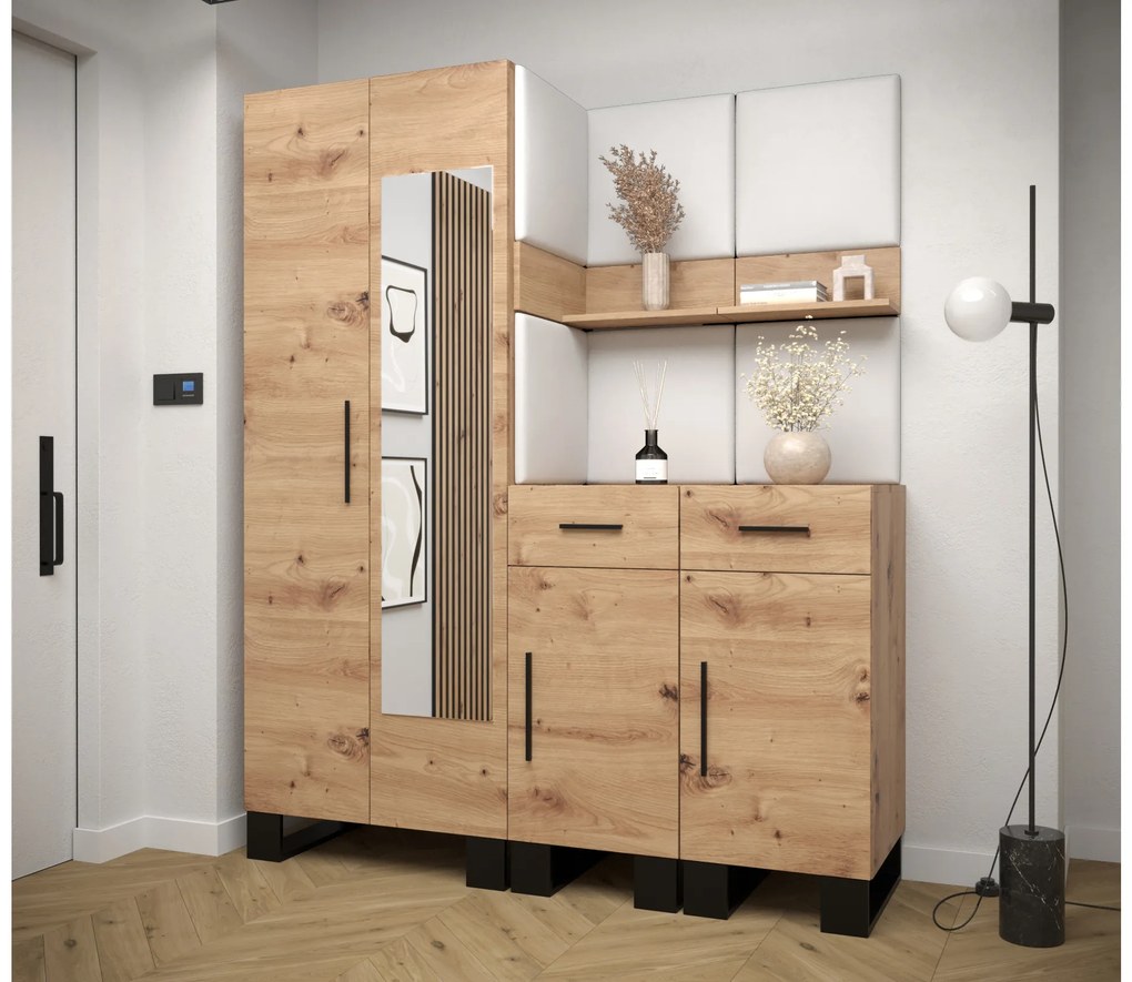 Set mobilier pentru hol Amanda 15 (Stejar artisan + Alb). 1085990