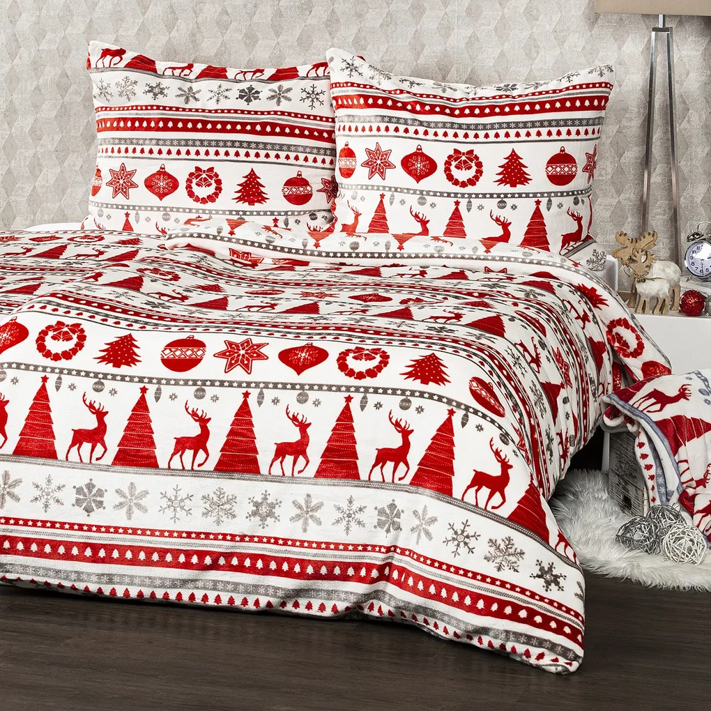 Lenjerie de pat din microflanel 4Home Christmas Time roșu, 140 x 200 cm, 70 x 90 cm
