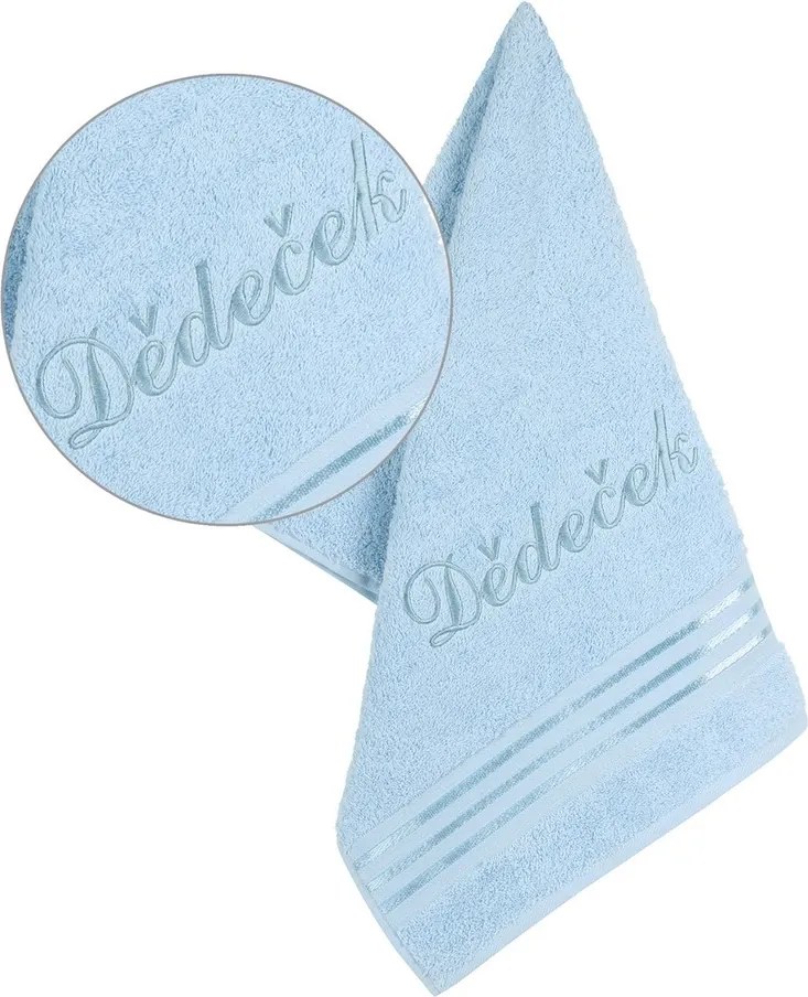 Prosop frotir Bellatex cu broderie Grandfather albastru deschis, 50 x 100 cm