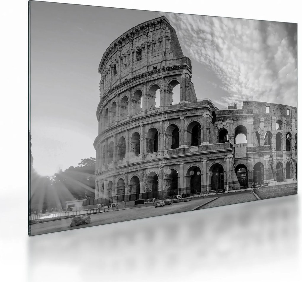 Tablou pe sticlă - Colosseum din Roma, alb-negru (70x50 cm)