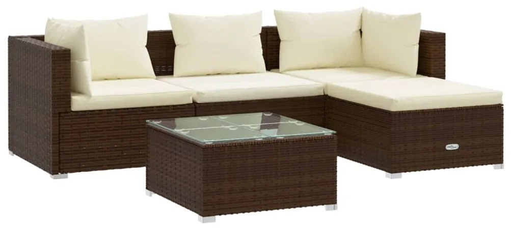 3101650 vidaXL Set mobilier de grădină cu perne, 5 piese, maro, poliratan