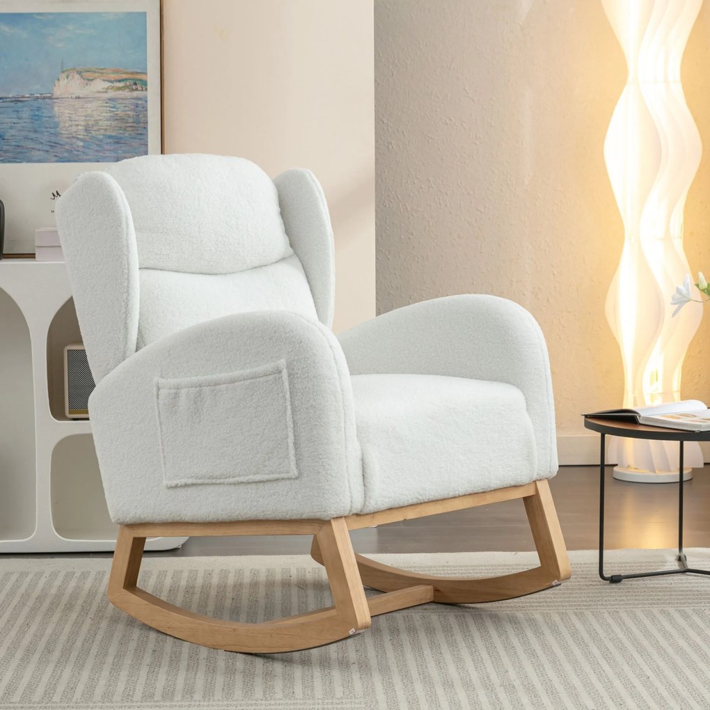 Scaun balansoar modern cu husă din material Teddy, Alb | Aosom Romania