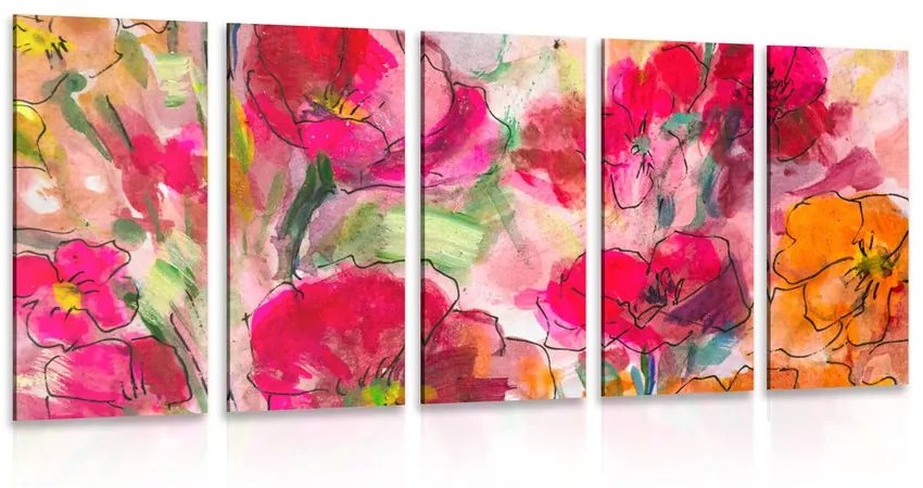 Tablou 5-piese natura moartă florală pictată