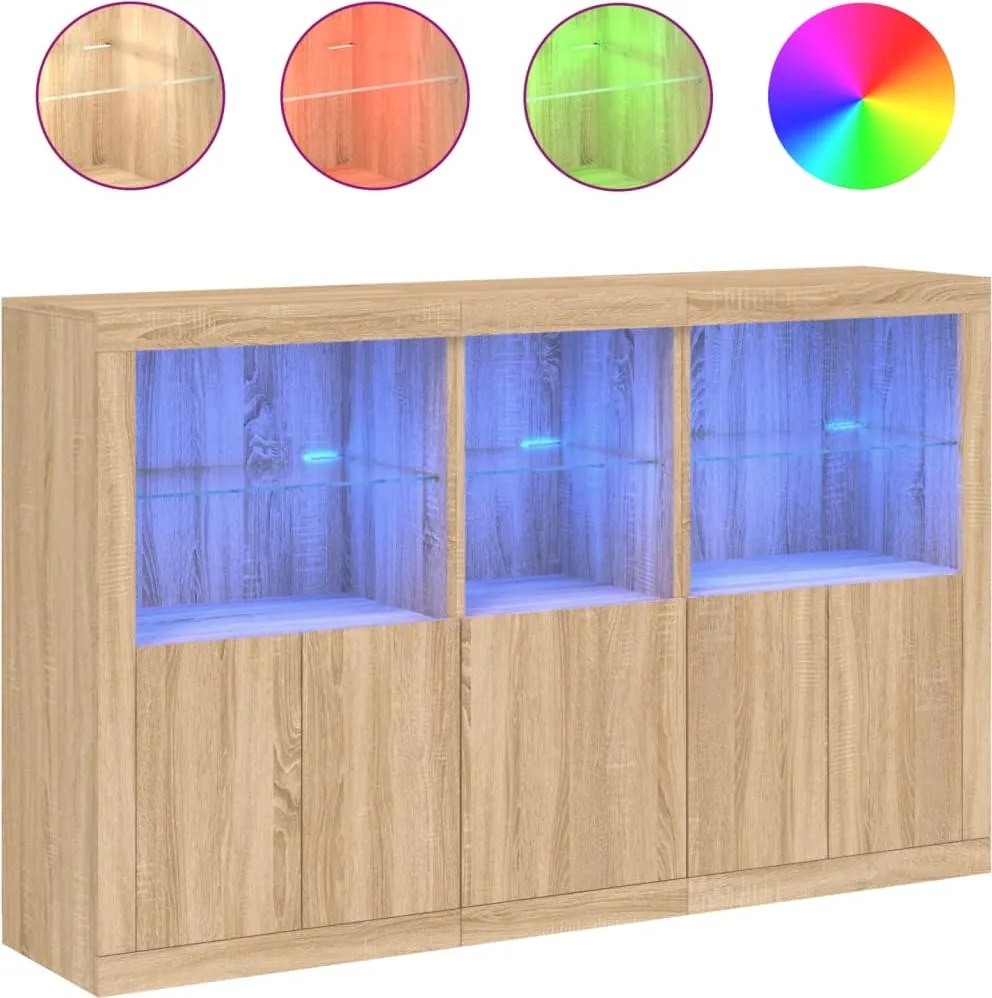 vidaXL Servantă cu lumini LED, stejar sonoma, 162x37x100 cm