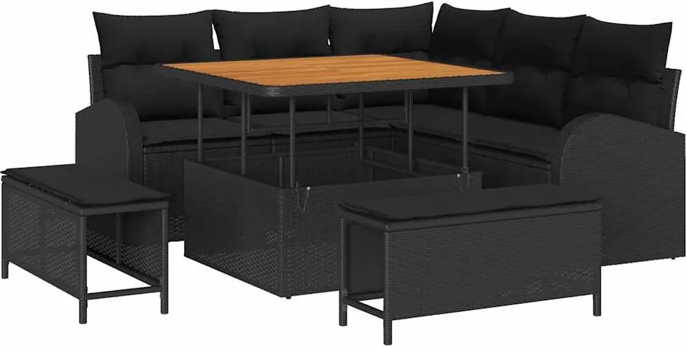 vidaXL Set de canapele pentru grădină cu pernă 8 pcs Negru poliratan