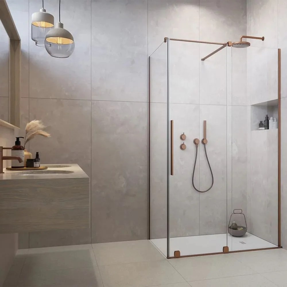 Cabina de dus dreptunghiulara usa culisanta Radaway Furo KDJ 100x90 profil cupru periat dreapta