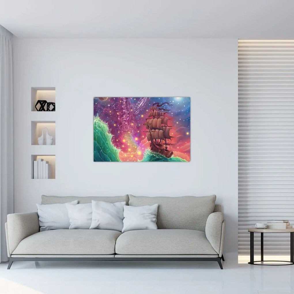 Tablou - Cerul spațial cu navă (90x60 cm)