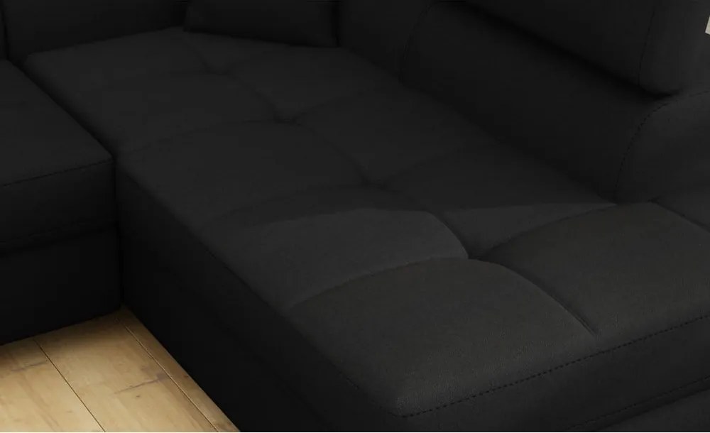 Colțar negru extensibil/cu spațiu de depozitare (cu colț pe partea dreaptă/în formă de ”L”) Anton – ELTAP