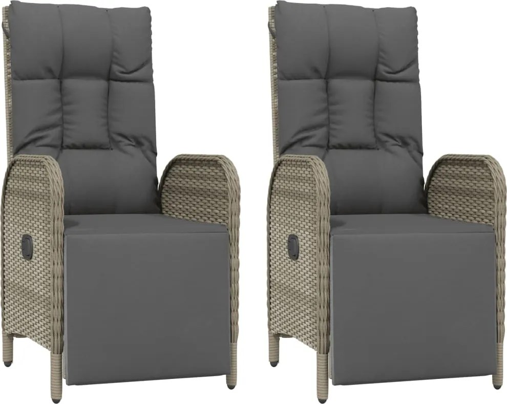 vidaXL Scaune rabatabile de exterior, cu perne, 2 buc, gri, poliratan