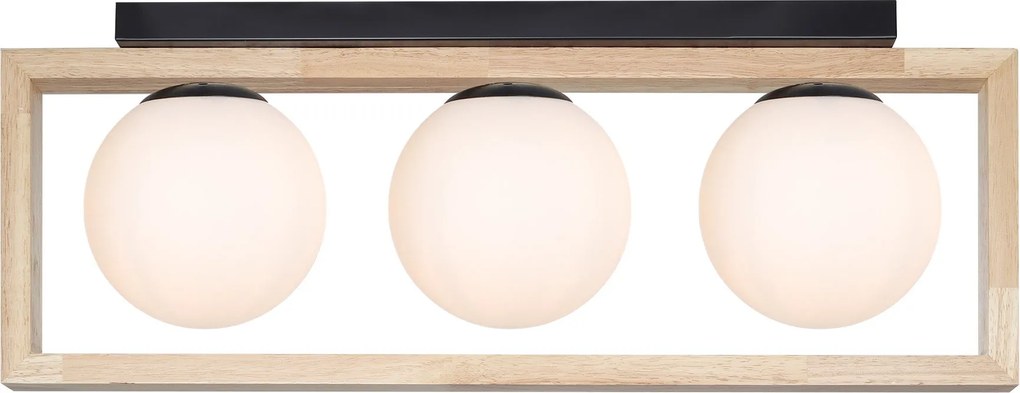 Plafonieră modernă Klausen Artful PL3, 3xE27, lemn natur, 66x15x24.5 cm, corp de iluminat elegant pentru living, dining sau hol, design contemporan