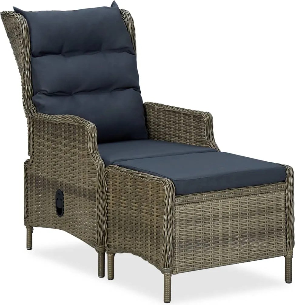 vidaXL Scaun de grădină rabatabil cu taburet, maro, poliratan