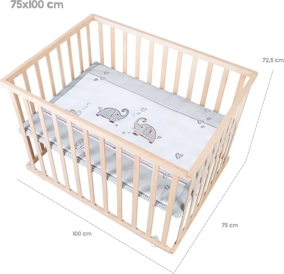 Țarc pentru copii în culoare naturală cu roți 100x75 cm Jumbo Twins – Roba