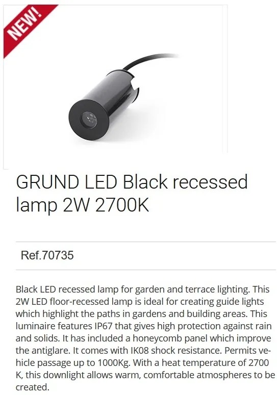 Spot LED incastrabil de exterior pavaj GRUND 2W inox negru