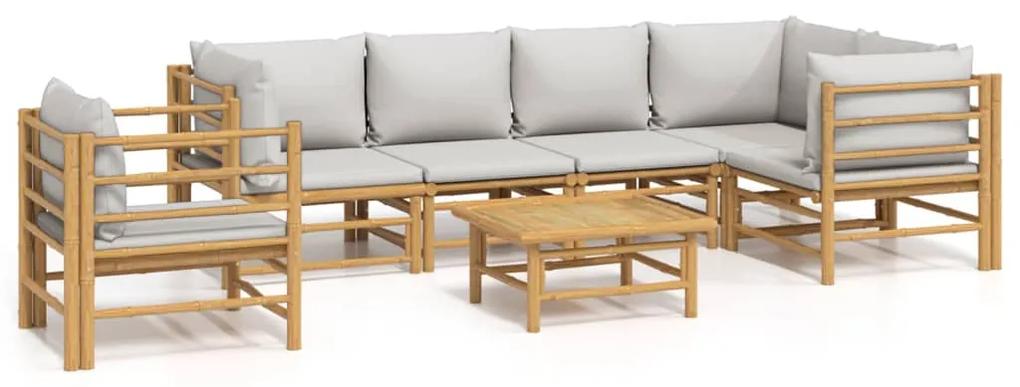 3155109 vidaXL Set mobilier de grădină cu perne gri deschis, 7 piese, bambus