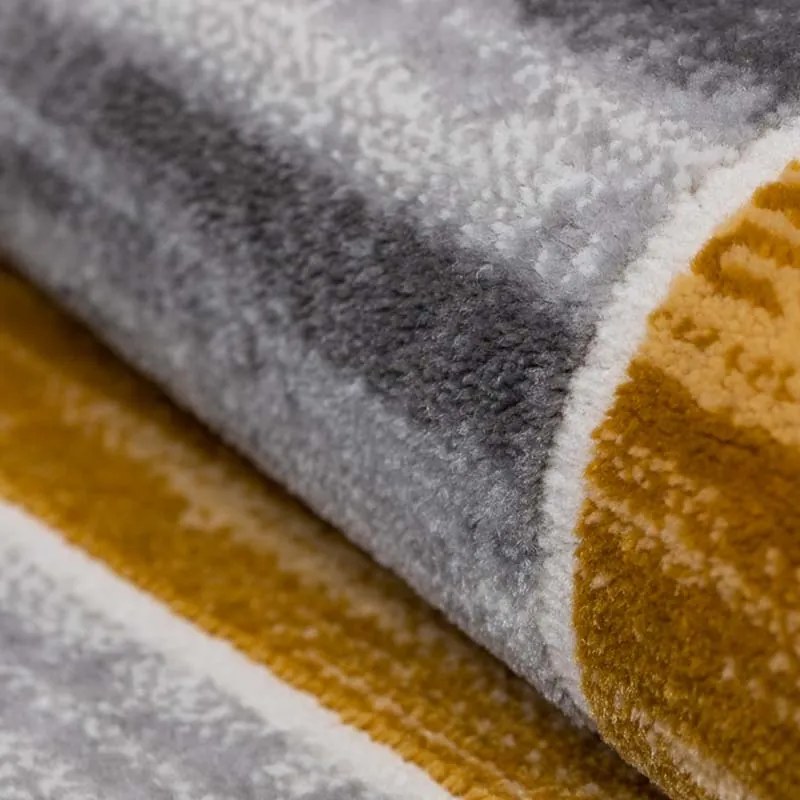 60x100 cm Covor Modern, 70% Polipropilenă și 30% Polyester, Gri/Galben Mustar, Densitate 2500 gr/m2