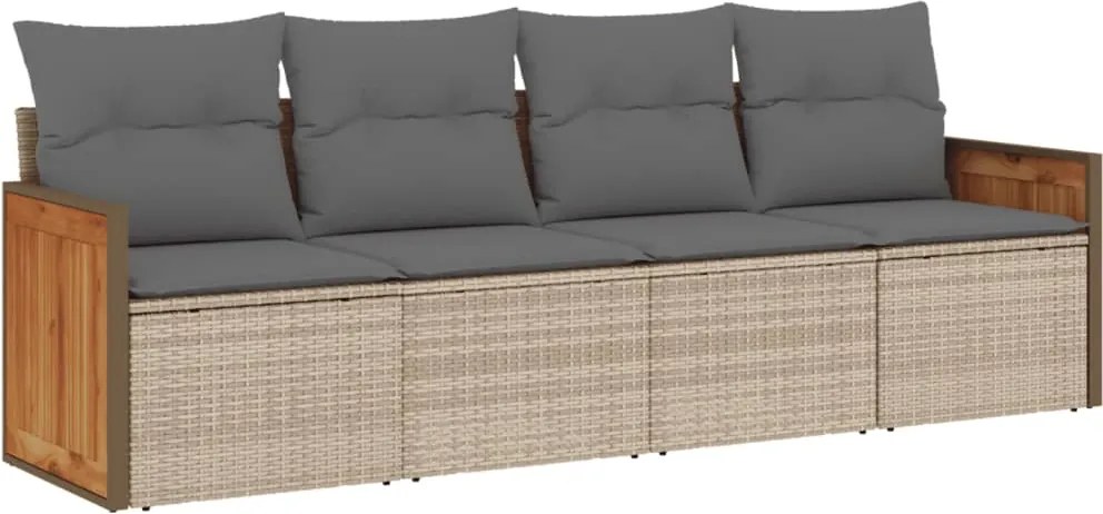 vidaXL Set canapele de grădină, 4 piese, cu perne, bej, poliratan