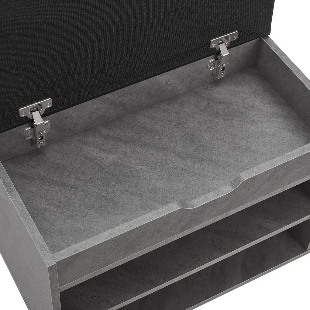 Suport pantofi cu capac rabatabil și scaun tapițat 60 x 30 x 44 cm aspect beton
