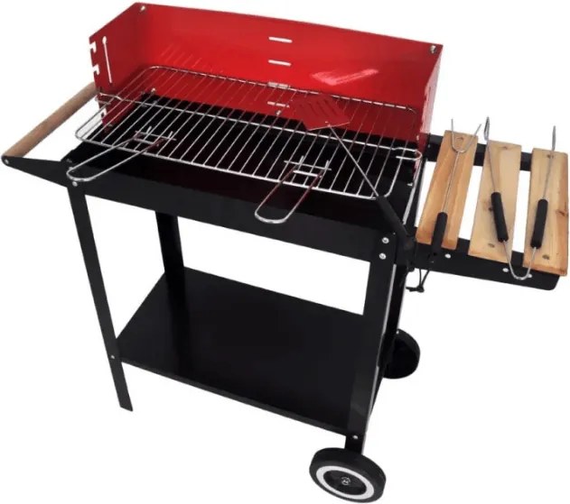 Gratar de gradina pe carbune BBQ 87x35 cm, negru/rosu
