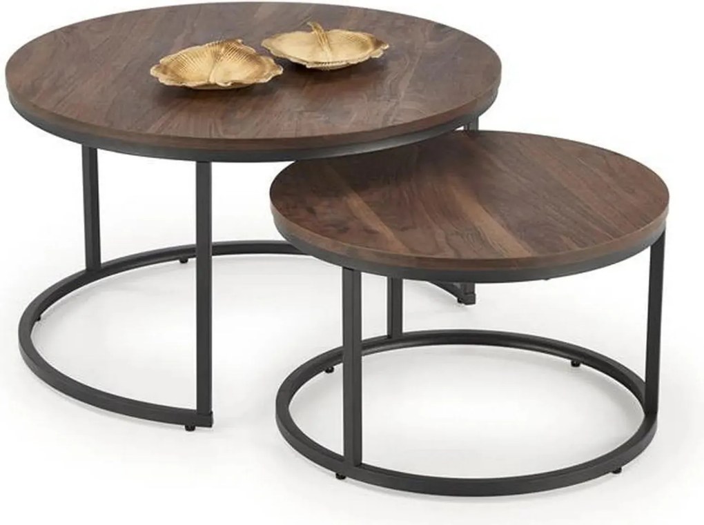 Set 2 masute cafea JAVA, nuc/negru