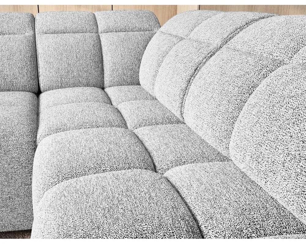 Colțar gri deschis extensibil/cu spațiu de depozitare cu tapițerie din țesătură bouclé (cu colț pe partea dreaptă/în formă de ”L”) Falconn – ELTAP