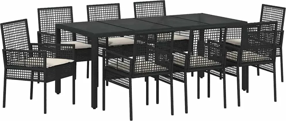 vidaXL Set de masă pentru grădină 9 pcs Negru poliratan