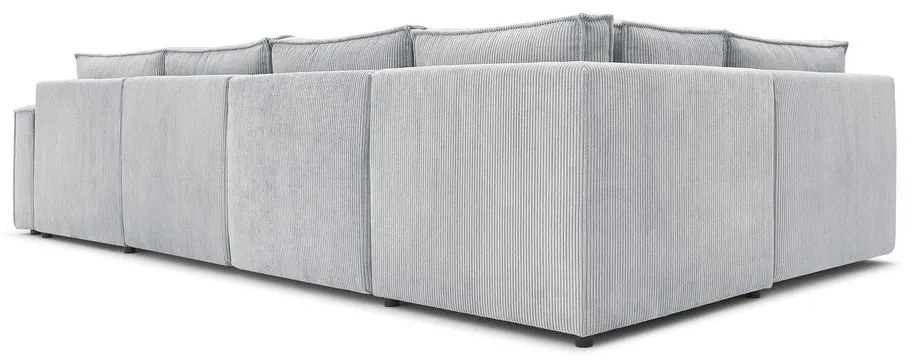 Colțar gri deschis cu tapițerie din catifea reiată (cu colț pe partea stângă /în formă de "U") Nihad modular – Bobochic Paris