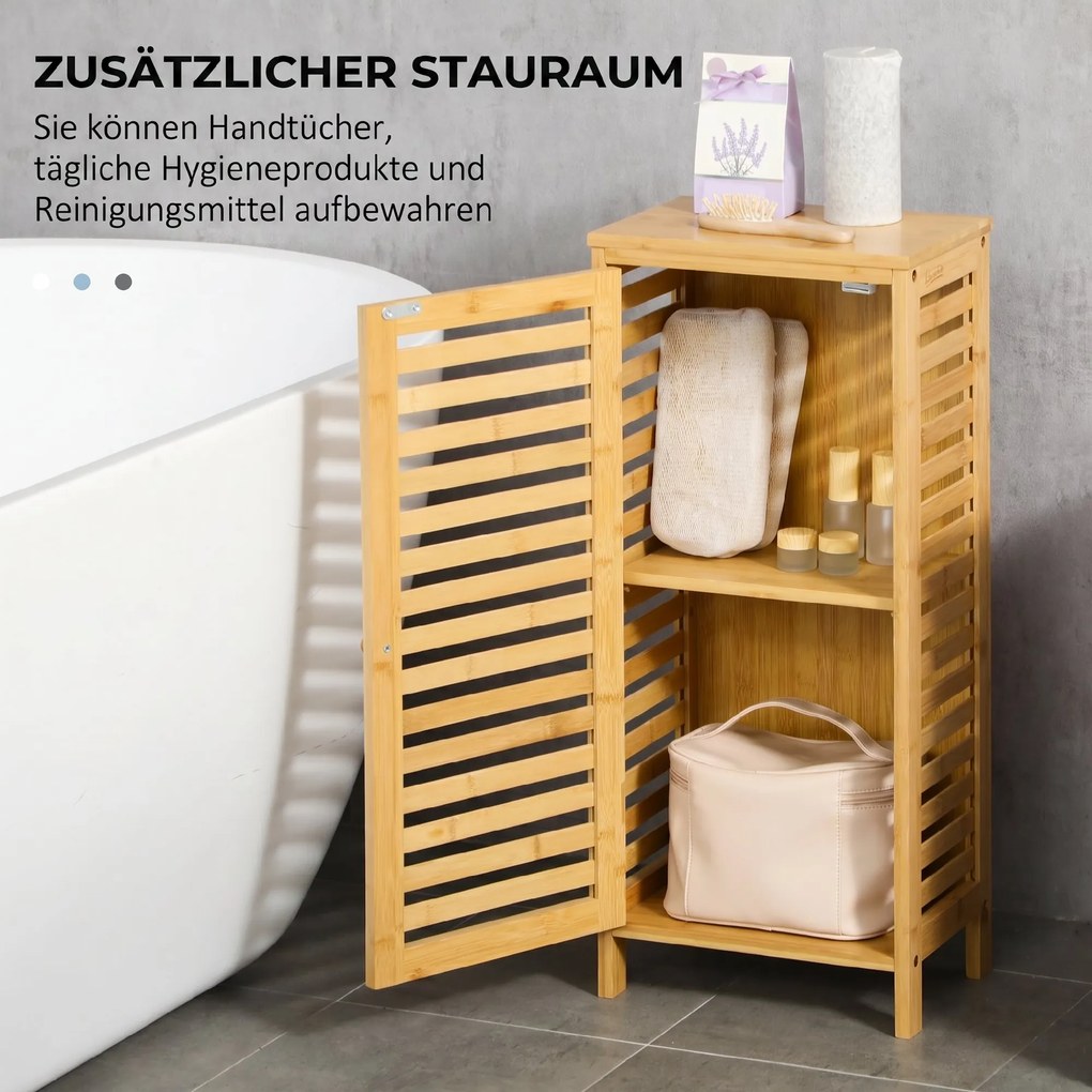 Kleankin Dulap pentru Baie din Bambus, Spațiu de Depozitare Pardoseală cu Raft Reglabil, Design Natural | Aosom Romania