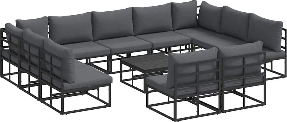 vidaXL Set de canapele pentru grădină cu pernă 12 pcs Negru Aluminiu