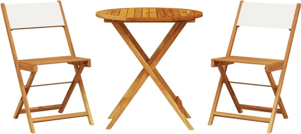 vidaXL Set mobilier bistro, 3 piese, textil alb crem/lemn masiv