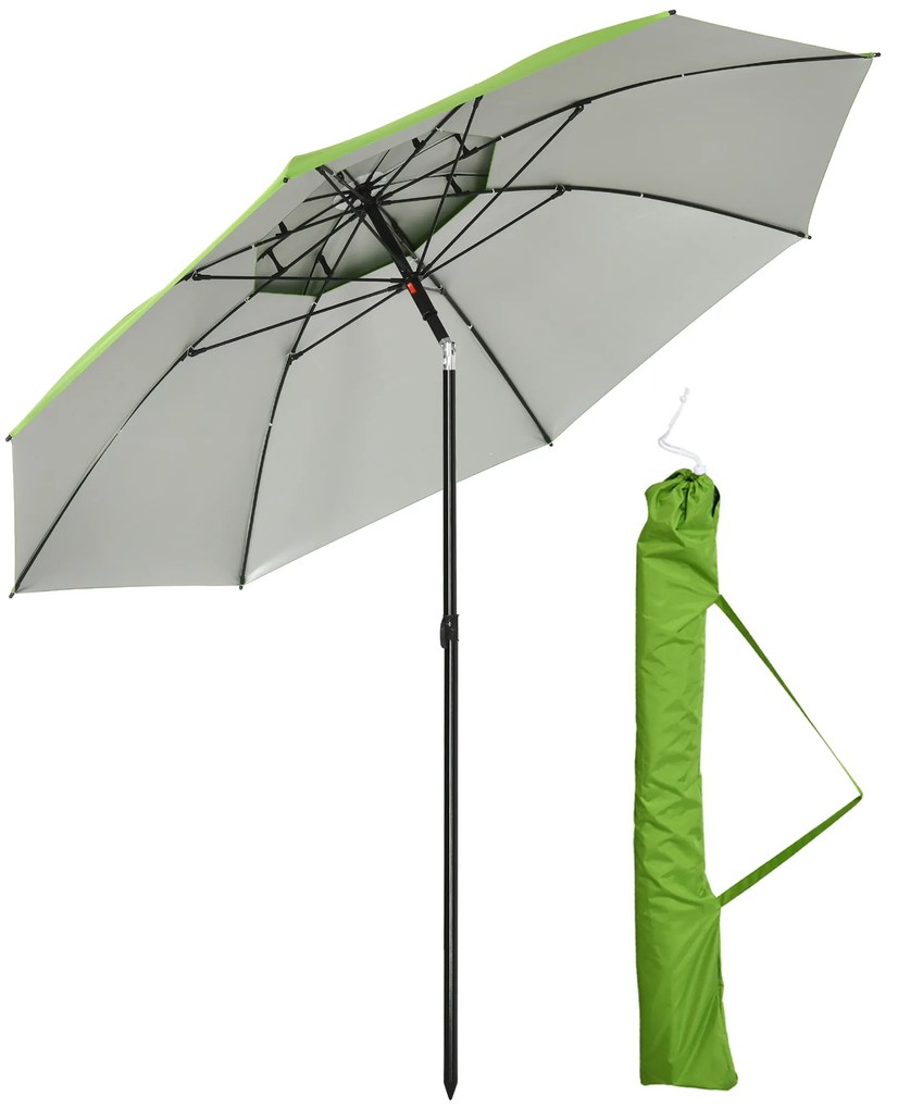 Outsunny Umbrelă de exterior rotundă inclinabilă protecție UV30, 8 tije de oțel și sac de transport inclus, verde | Aosom Romania