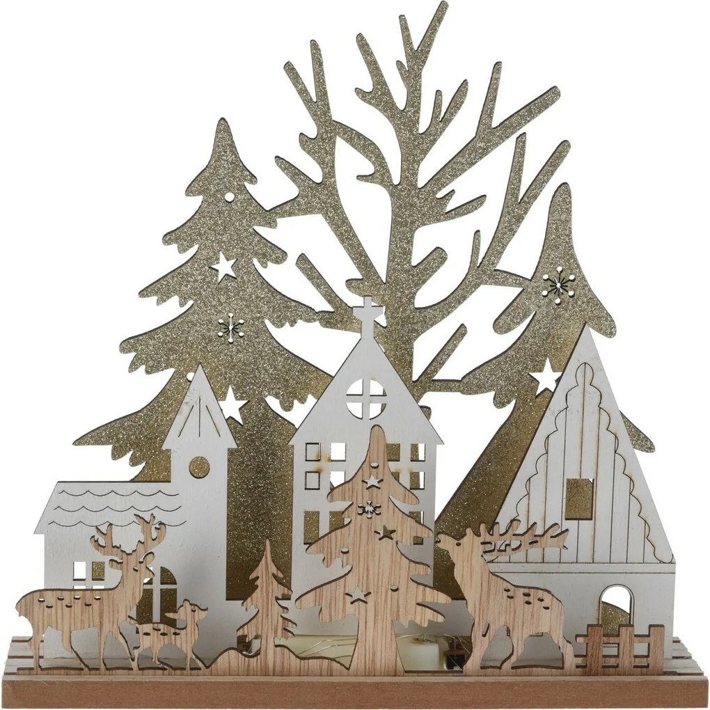 Lampa de masă LED de Crăciun Căsuțe cu reni, MDF,19,5 x 4,5 x 19,5 cm