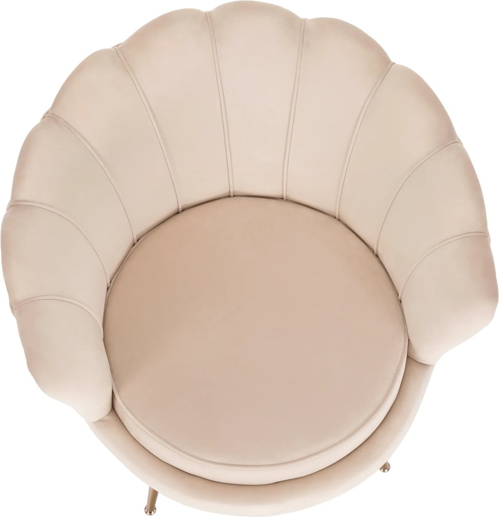 Fotoliu în stil Art-deco, catifea Velvet bej/crom auriu, NOBLIN