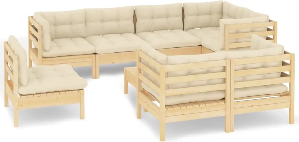 vidaXL Set mobilier grădină cu perne crem, 9 piese, lemn masiv de pin