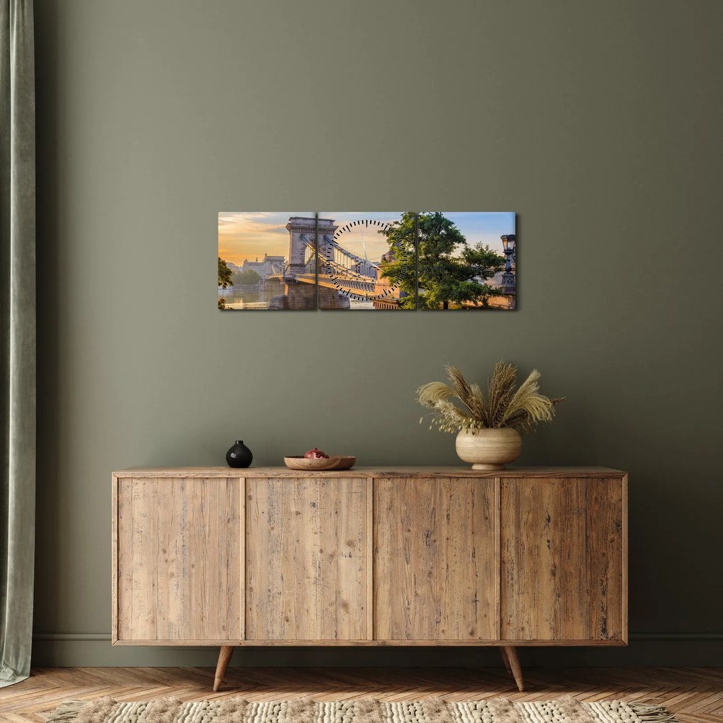 Tablou - Pod peste râu, Budapesta, Ungaria (cu ceas) (90x30 cm)