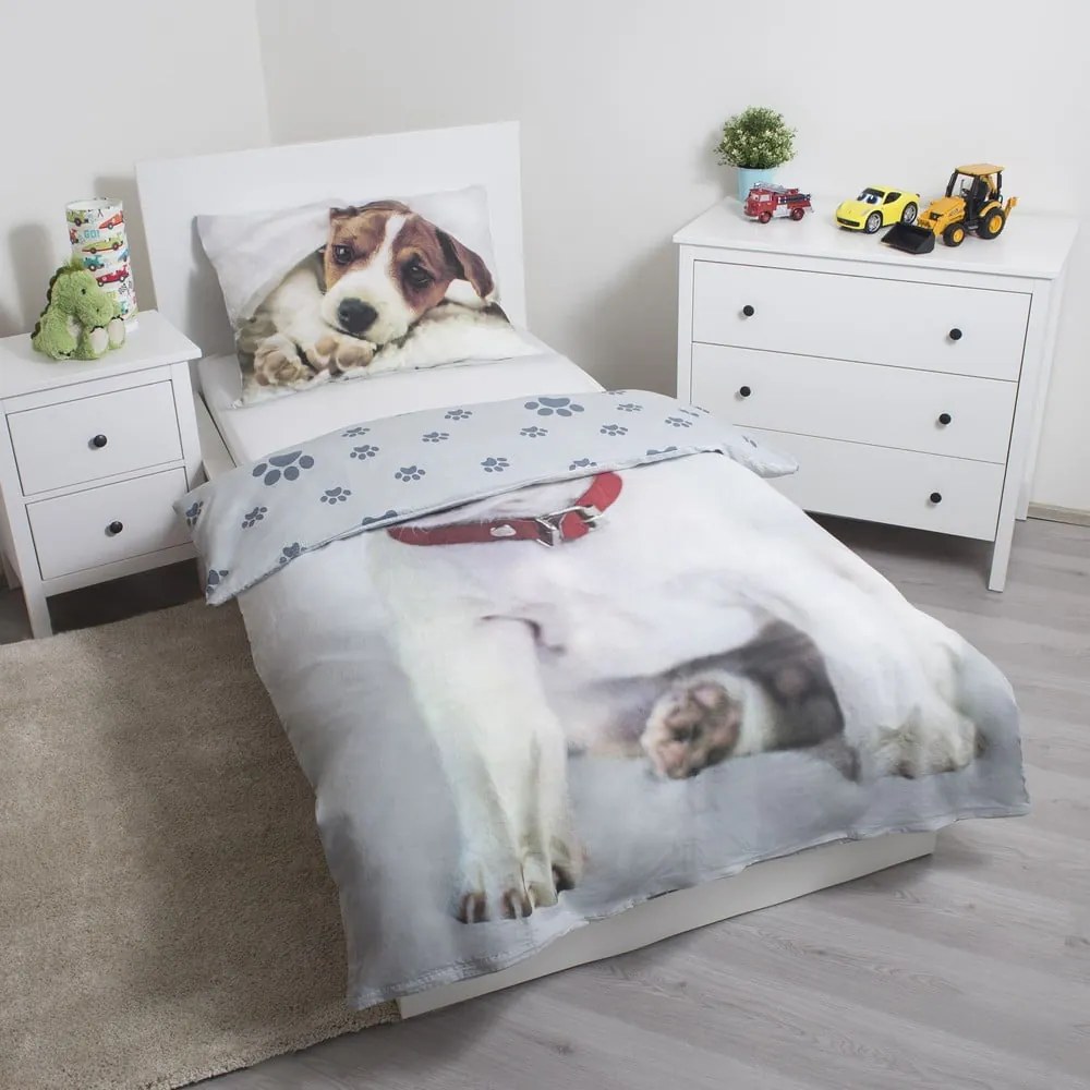 Lenjerie de pat pentru copii gri din bumbac pentru pat de o persoană 140x200 cm Dog – Jerry Fabrics