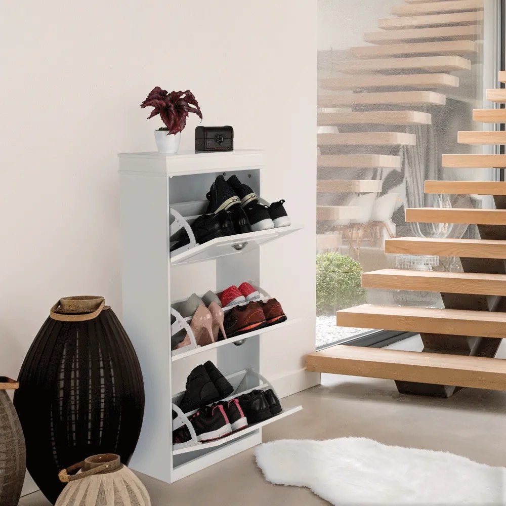 Pantofar, 3 compartimente, alb, mdf alb