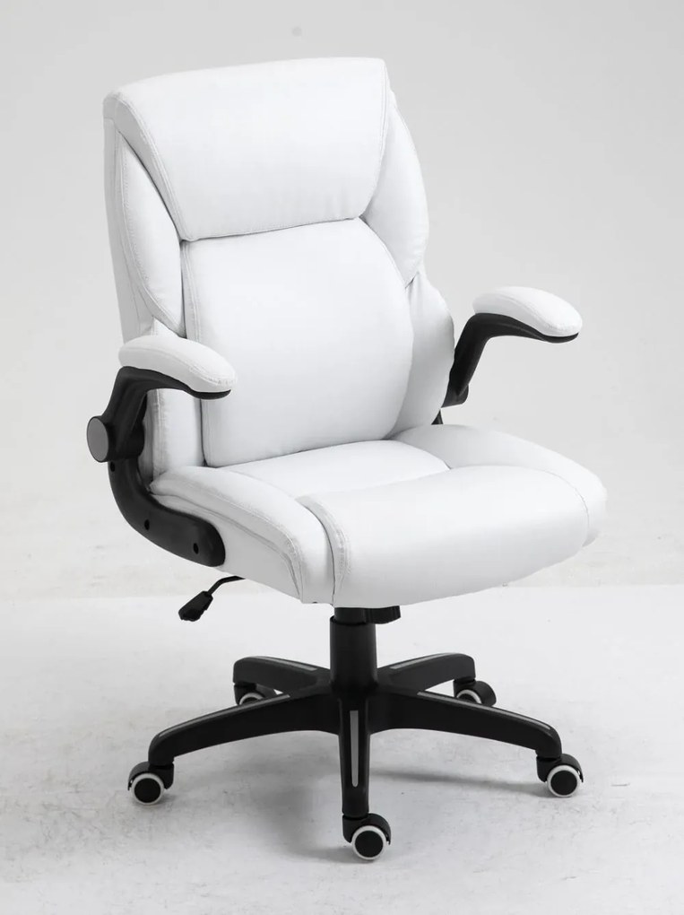 RESIGILAT- Scaun directorial, Rezistent 150 kg, Sezut cu Arcuri Metalice și Spumă, inaltime reglabila, piele ecologica, Alb