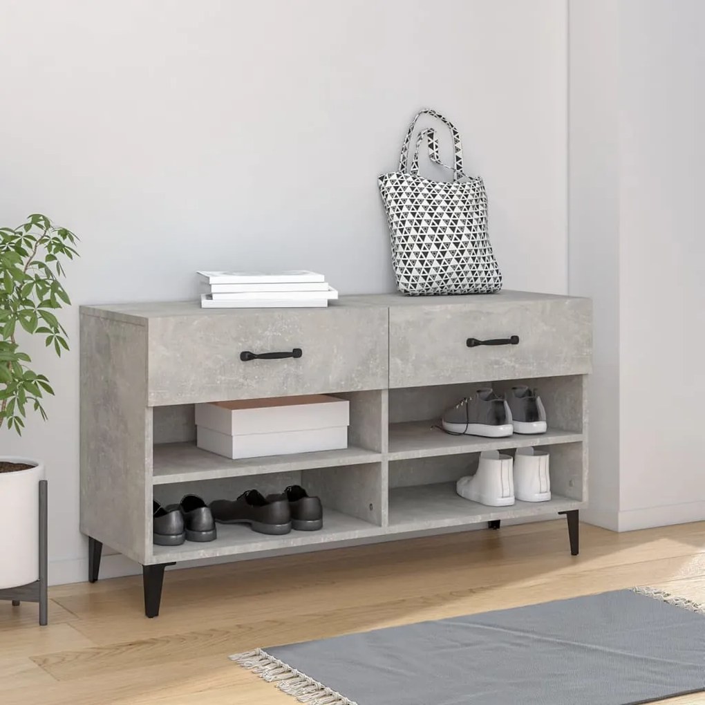 vidaXL Banchetă pantofar, gri beton, 102x35x55 cm, lemn prelucrat