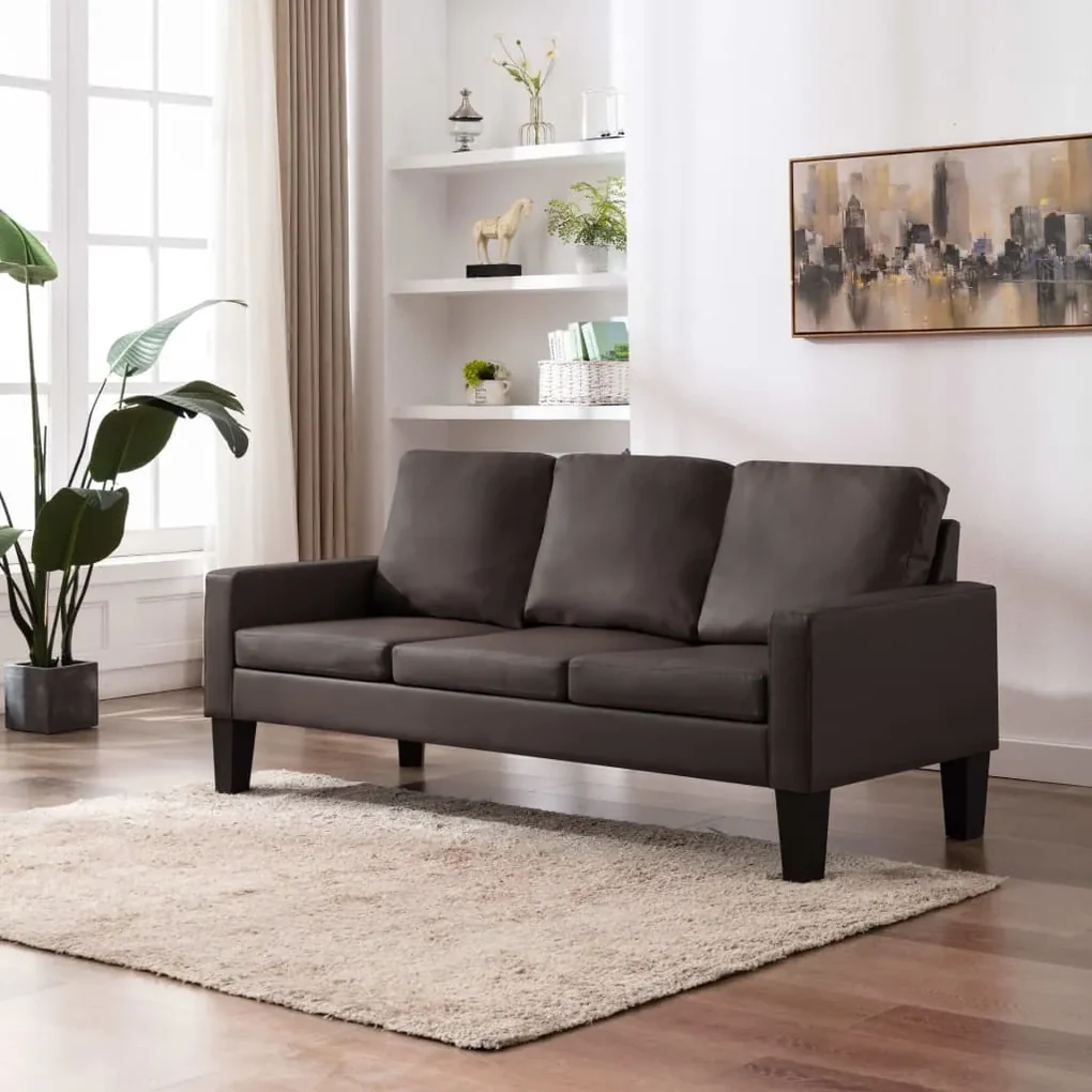 288762 vidaXL Canapea cu 3 locuri, maro, piele ecologică