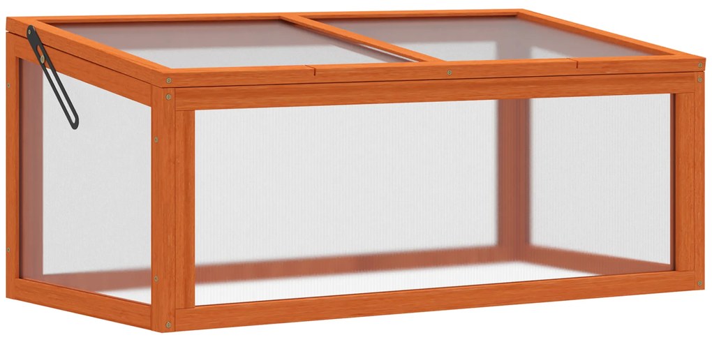 Outsunny Seră din Lemn și Policarbonat 90 x 46 x 40 cm Seră cu acoperiș impermeabilă pentru plante de grădină Pat de plantare Portocaliu | Aosom Romania