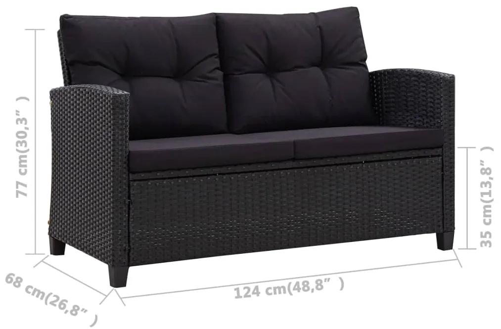 Canapea de gradina cu 2 locuri cu perne, negru, 124 cm, poliratan 1, Negru