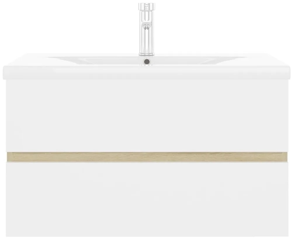 Dulap cu chiuveta incorporata, alb si stejar sonoma, PAL alb si stejar sonoma, 80 x 38.5 x 45 cm