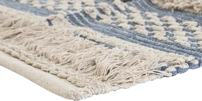 Covor din bumbac țesut manual, albastru și alb, 160 x 230 cm, 1600 gr, „Cotton Carpet Blue"