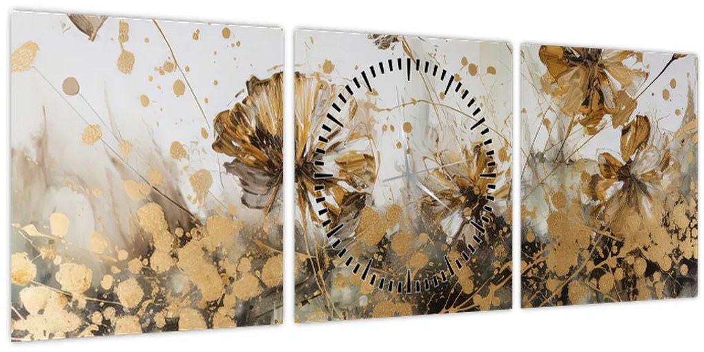 Tablou - pictură abstractă florală (cu ceas) (90x30 cm)